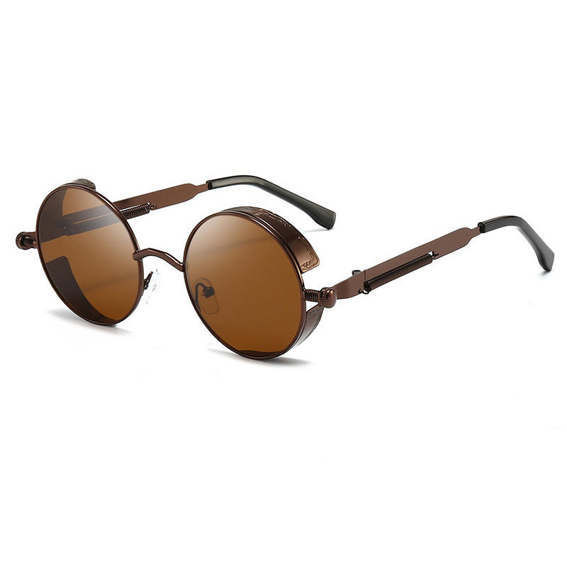 Gafas de sol Steampunk redondas con montura marrón de metal