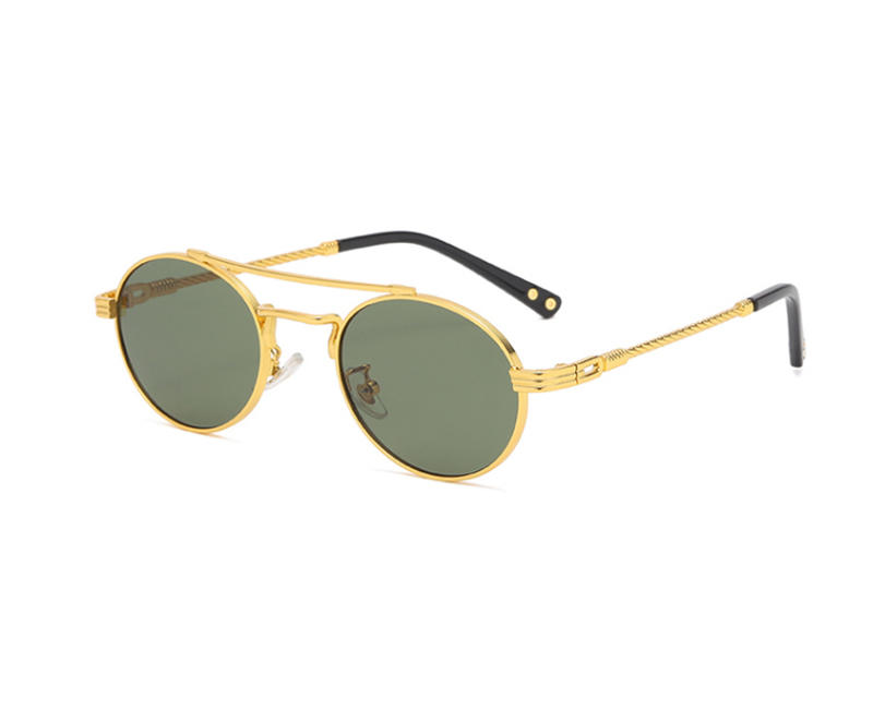 Gafas de sol redondas pequeñas Retro 2022 UV400, gafas de Metal de doble puente, gafas de sol para hombres y mujeres, lentes de espejo azul
