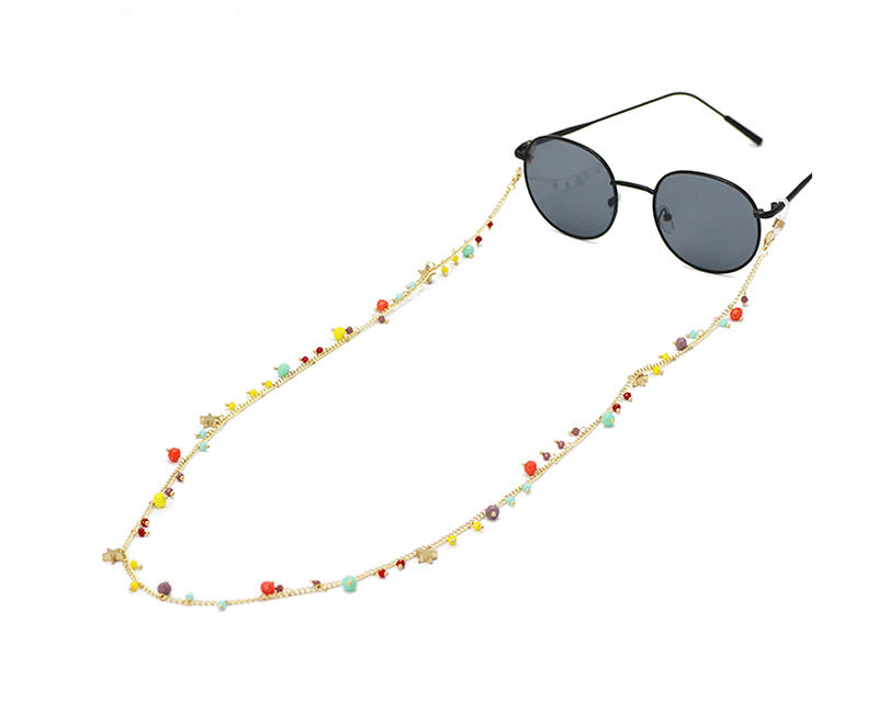 Cadena de gafas de sol de oro de 18 quilates de moda, cuentas de cristal coloridas, soporte para gafas, cadenas de cuello para mujer