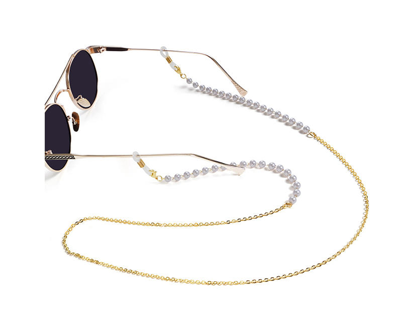 Accesorios para gafas, cadena de cuentas doradas para gafas de sol, collar de cuerda, cadena de perlas, gafas, gafas de sol, cadena con gancho