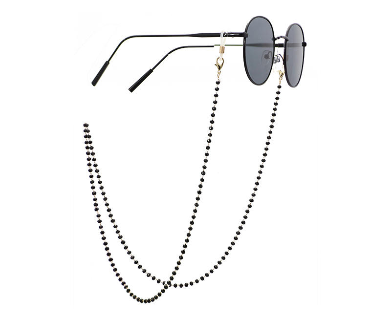 Cadena de anteojos de diseño de cadena de cuentas de cristal negro hecha a mano simple y elegante
