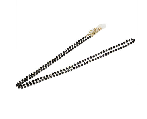 Cadena de anteojos de diseño de cadena de cuentas de cristal negro hecha a mano simple y elegante